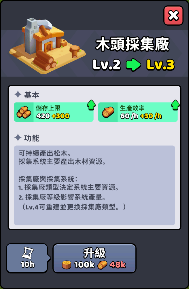 木頭採集廠介面截圖